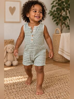 Carters Little Planet Organic Cotton Striped Sleeveless Baby Romper 24 month